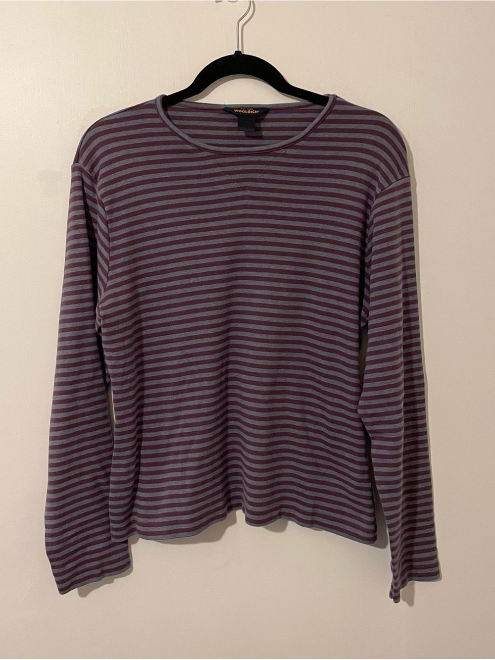 Woolrich Amethyst Purple Grey Striped Long Sleeve Shirt 100% Cotton Size XL